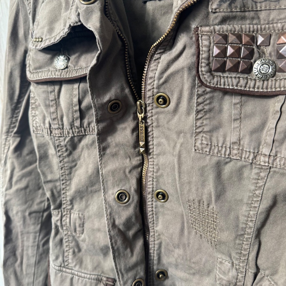 Vintage Y2K Guess Military Style Button Zip Jacket Olive Green Grunge Womens S - Picture 8 of 9